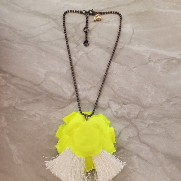 ✨ CrewCuts Bright Yellow Fabric Flower Iridescent Tassles Enamel Chain Pendant - Picture 6 of 11